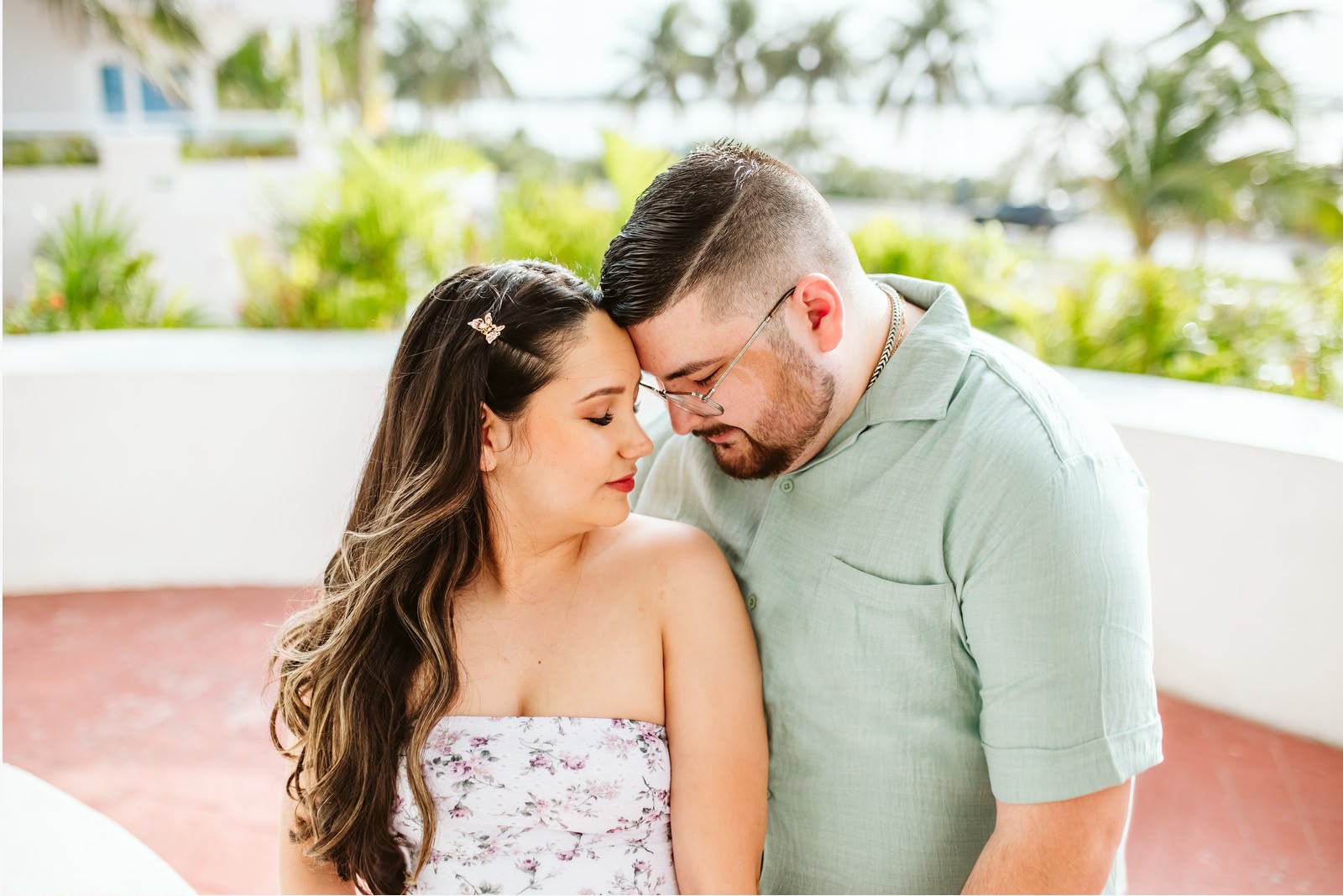 Esmeralda and Dominic embracing during their engagement session